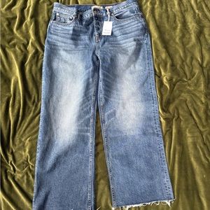 Madewell Blue Flare Wide Leg Jeans with Frayed Hem